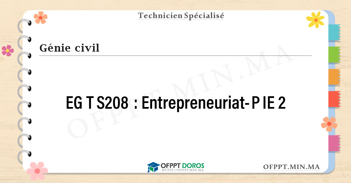 Sommaire détaillé du cours Entrepreneuriat-PIE 2 EGTS208 OFPPT - Structure du module