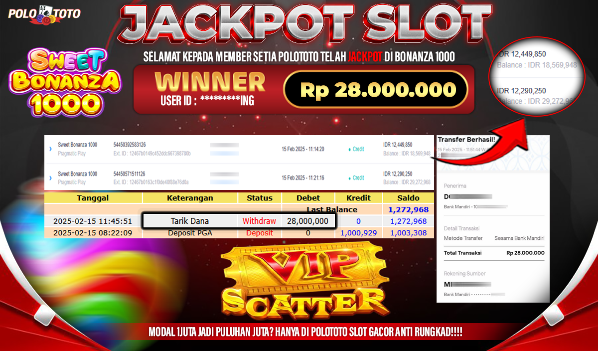 POLOTOTO JACKPOT SLOT SWEET BONANZA 1000 Rp.28.000.000,-