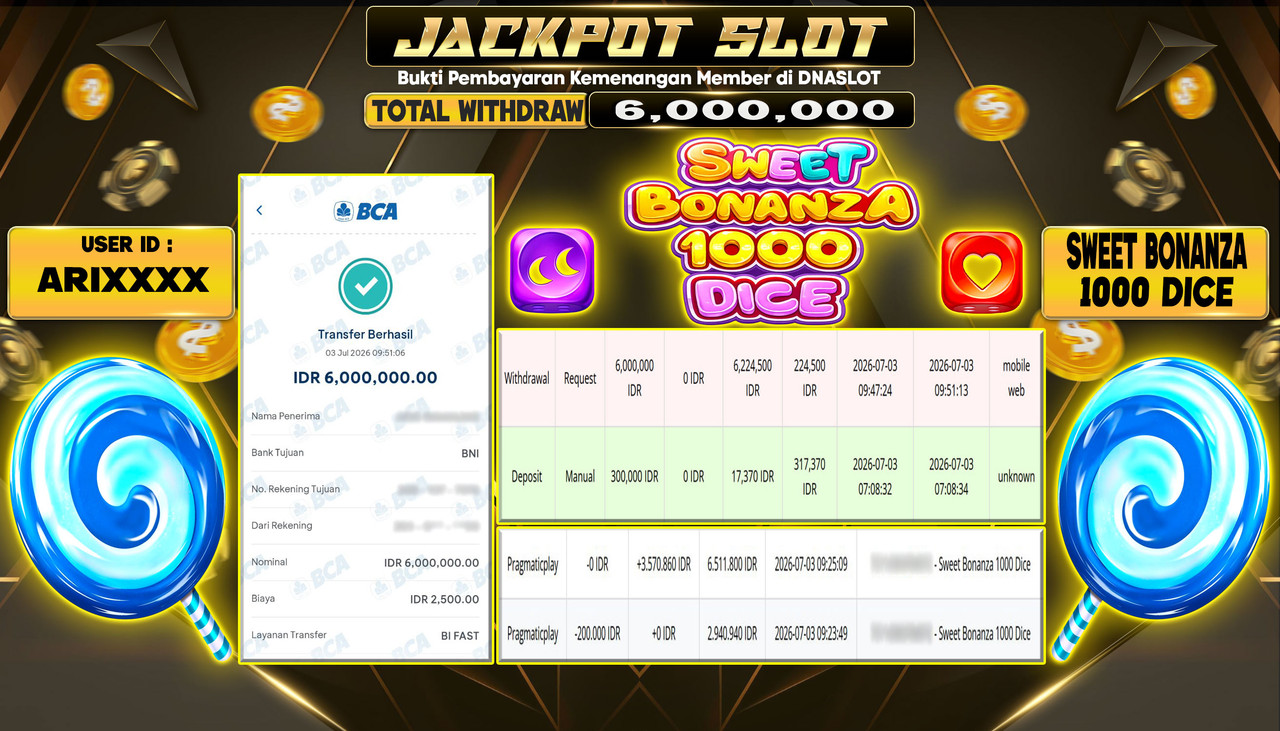 JACKPOT SLOT SWEET BONANZA 1OOO DICE  03 JULY 2026