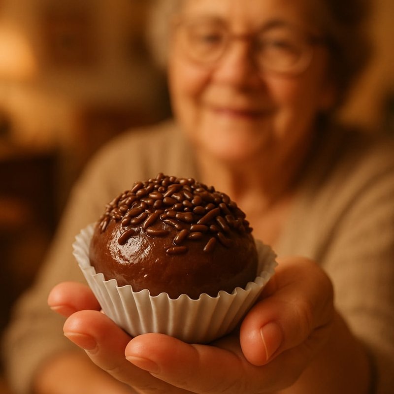 Brigadeiro caseiro enrolado com granulado, feito junto com a vovó