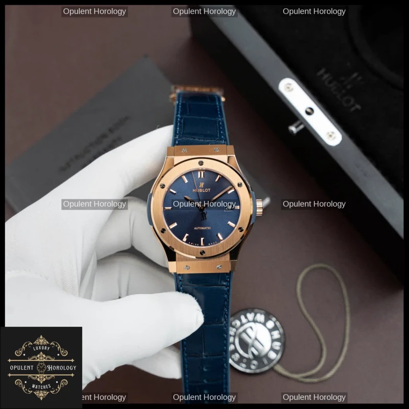 Hublot Classic Fusion King Gold Blue Dial Automatic SW300 42mm Crocodile Strap