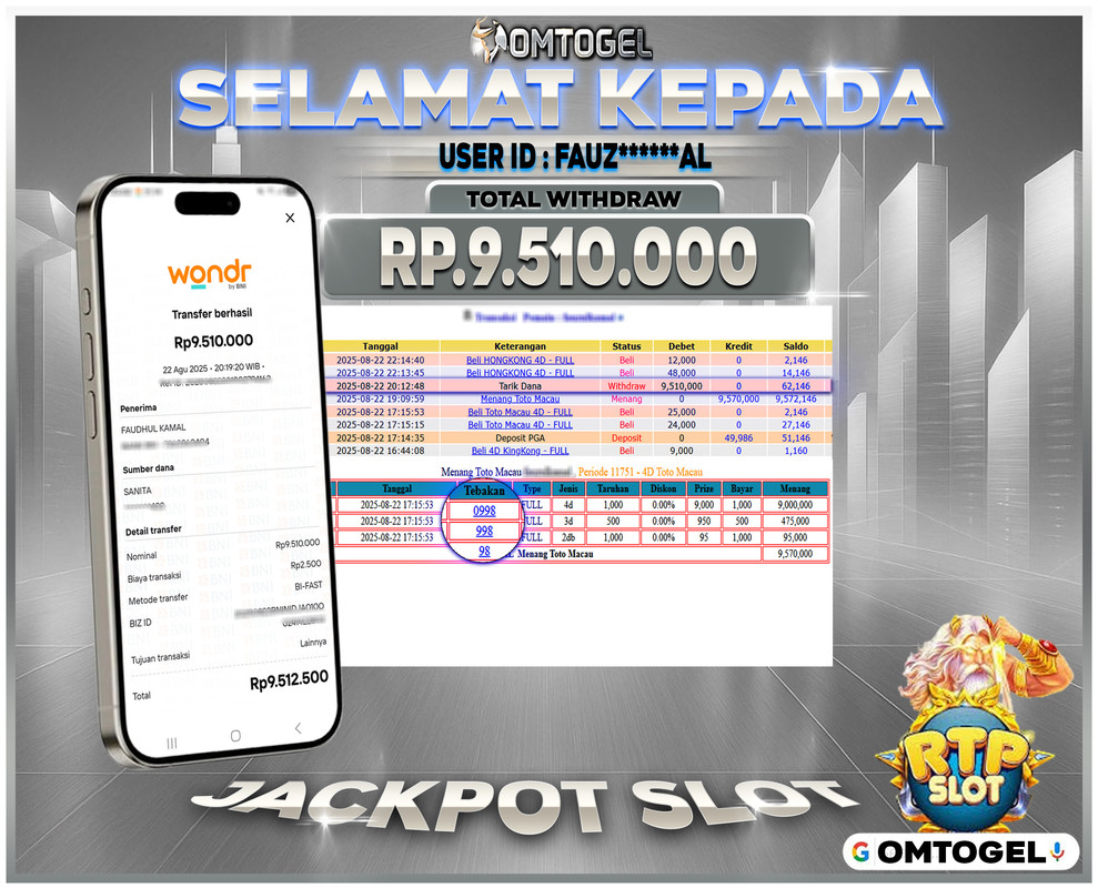 OMTOGEL JACKPOT TOTO MACAU 4D 3D 2D 9 JUTA DI BAYAR LUNAS ,-