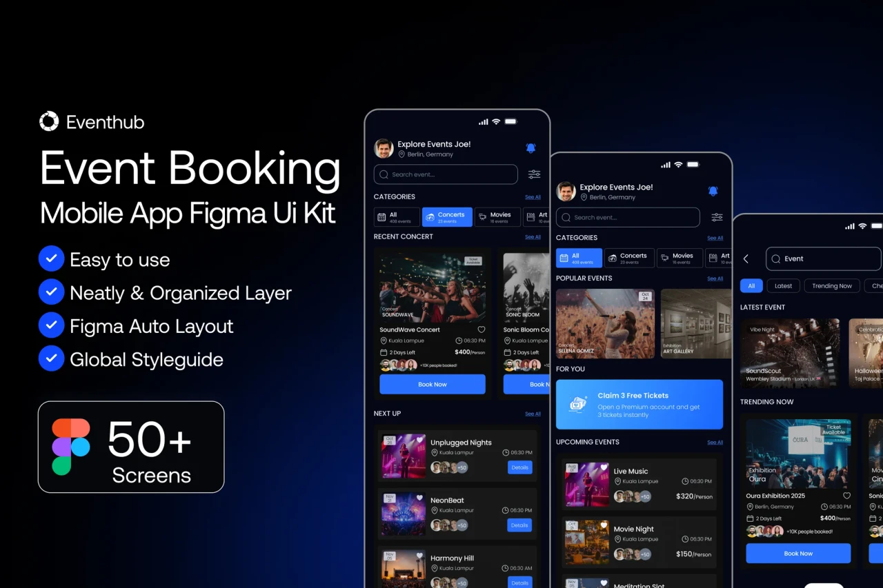 Eventhub-AI Event Booking Mobile App Figma Ui Kit
