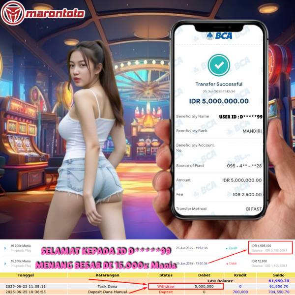 Bukti Kemenangan Member Marontoto Sebesar 5,000,000 JuTa