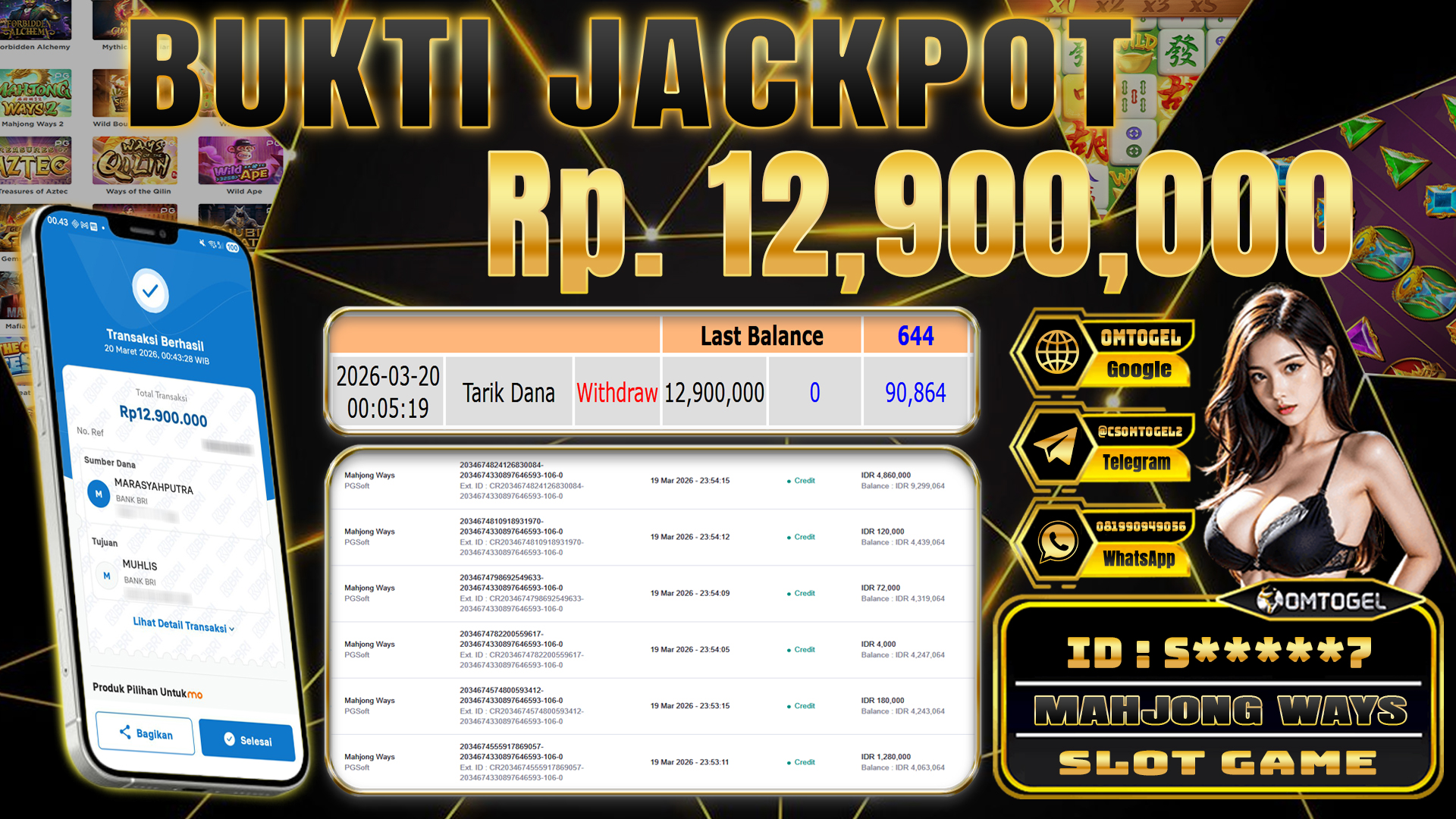 OMTOGEL JACKPOT PG SOFT MAHJONG WAYS, 12 JUTA DI BAYAR LUNAS ,-