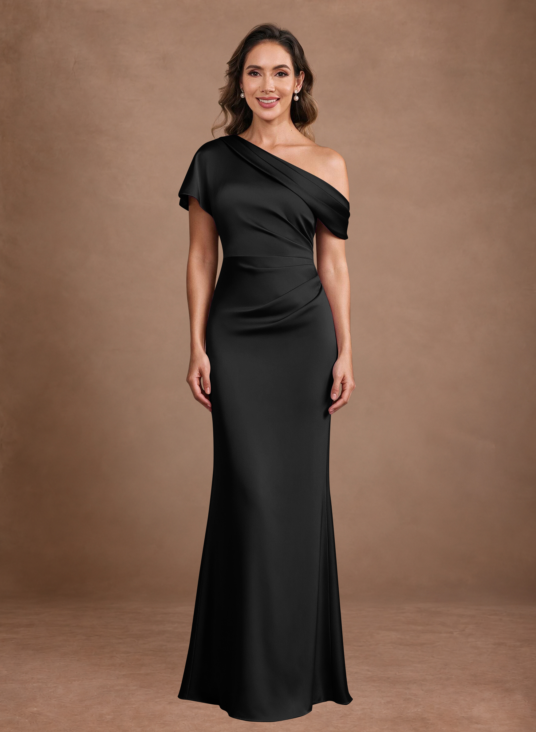 Mermaid Stretch Satin One-Shoulder Mother of the Bride Dress with Zipper Back