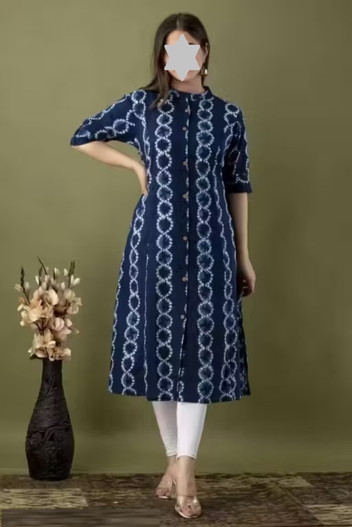 Women Ethnic Single A-line Rayon Fabric Calf Length Collar Neck Daily Occasion Printed Pattern Three Quarter Sleeves Length Beautiful Trendy Kurti Color 1 (KS171)