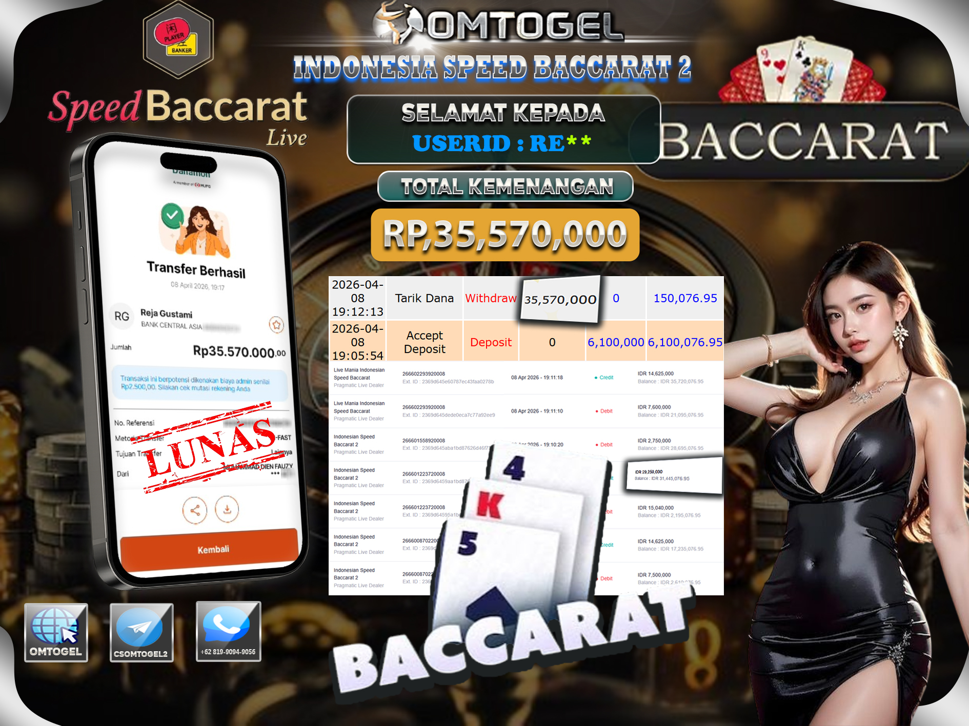 OMTOGEL JACKPOT PRAGMATIC LIVE DEALER INDONESIA SPEED BACCARAT 2,  35 JUTA DI BAYAR LUNAS ,-