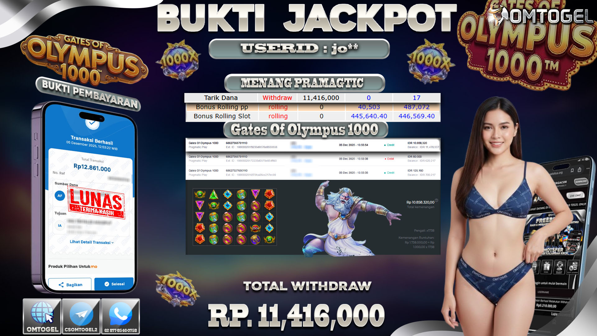 OMTOGEL JACKPOT PRAGMATIC PLAY GATES OF OLYMPUS 1000 ,11 JUTA DI BAYAR LUNAS ,-