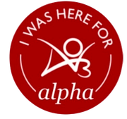 Circular badge with the words 'I was here for alpha' with an AO3 logo