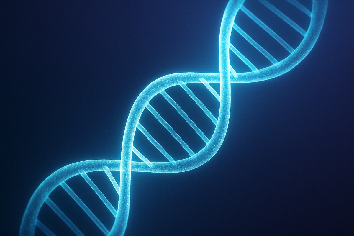 Glowing DNA strand representing genetic influence on chronotype