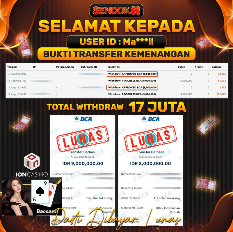 SENDOK88 JEPE! LIVE CASINO ION BACCARAT Rp 17.000.000,- LUNAS!