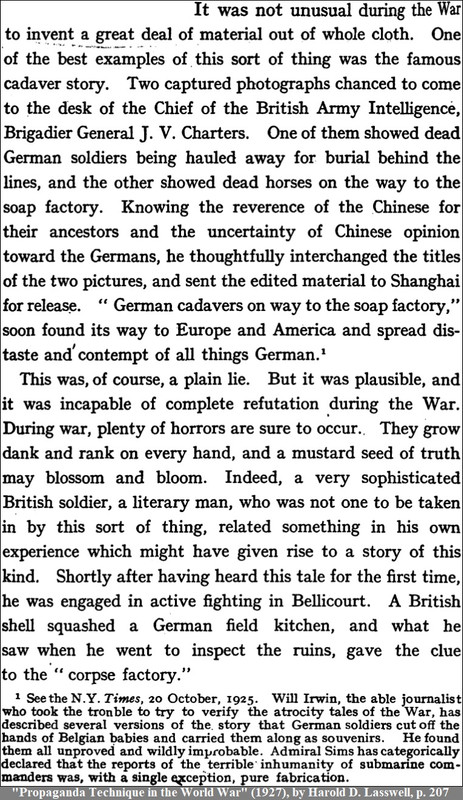 WW1 - Propaganda technique in the World War - 1927 - Corpse-Factory Story - Harold Lasswell - Charte