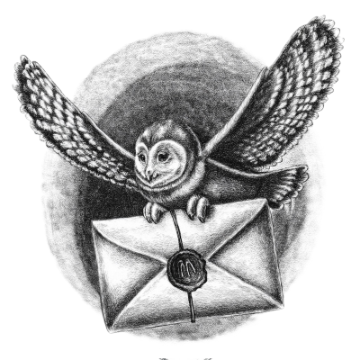 a small owl carrying a letter