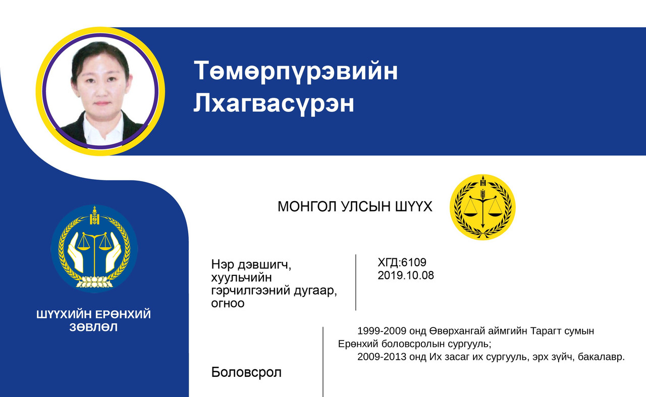 Эрүү, Иргэний хэргийг харьяалан шийдвэрлэх анхан шатны шүүхийн шүүгчид нэр дэвшигч Т.Лхагвасүрэнгийн мэргэжлийн үйл ажиллагааны танилцуулга