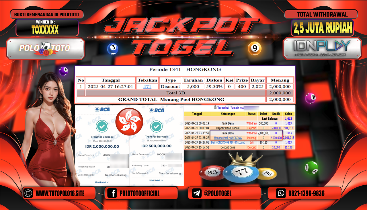 POLOTOTO JACKPOT TOGEL POOL HONGKONG Rp.2.500.000,- LUNAS