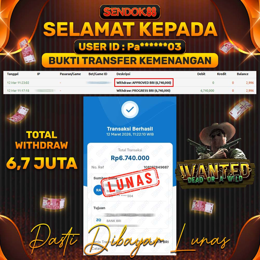 SENDOK88 JEPE! WANTED DEAD OR A WILD Rp 6.740.000,- LUNAS!