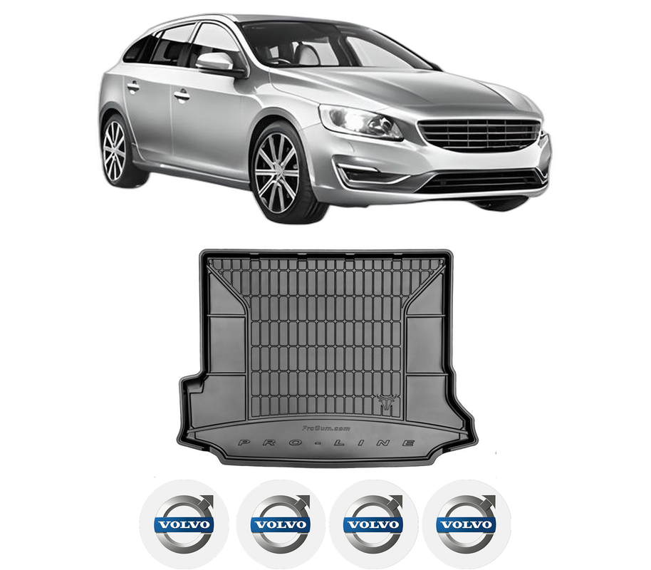 Tavita Portbagaj VOLVO V60 I (155) din 2010-2018, Protectie Portbagaj Auto, 4x Stickere auto cu VOLVO