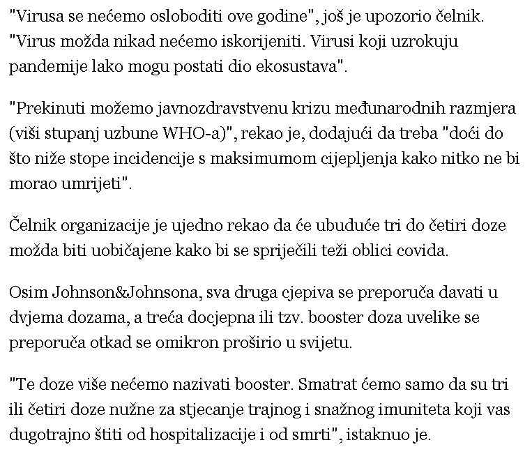 Direktor za krizne situacije WHO-a na Svjetskom ekonomskom forumu: ‘Ubuduće će 3-4 doze možda biti uobičajene‘  3