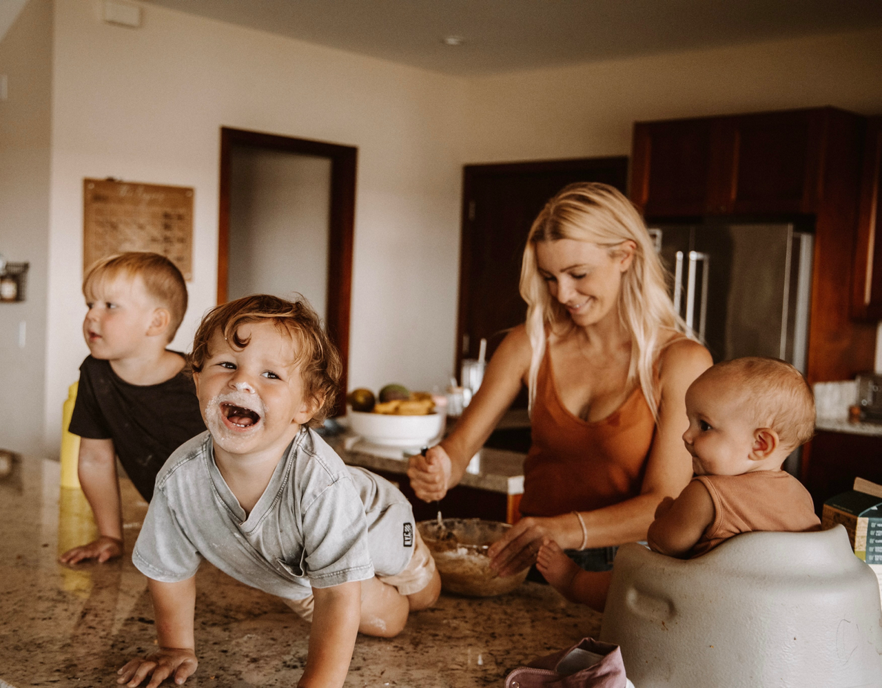 Ev with her kids at home