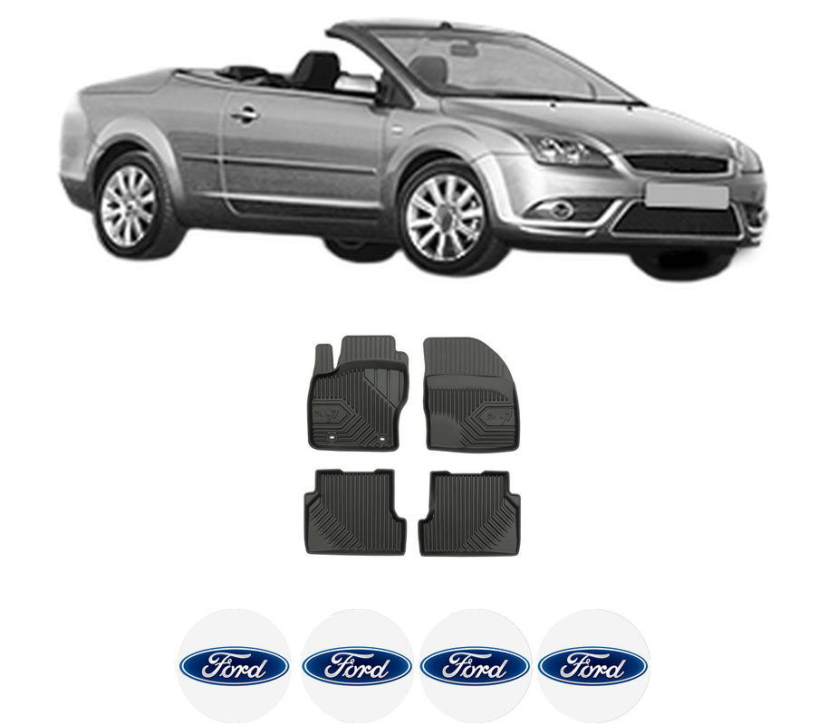 Set covorase presuri FORD FOCUS II Convertible din 2006-2010, auto, din cauciuc thermoplastic, 4 Stickere auto cu FORD