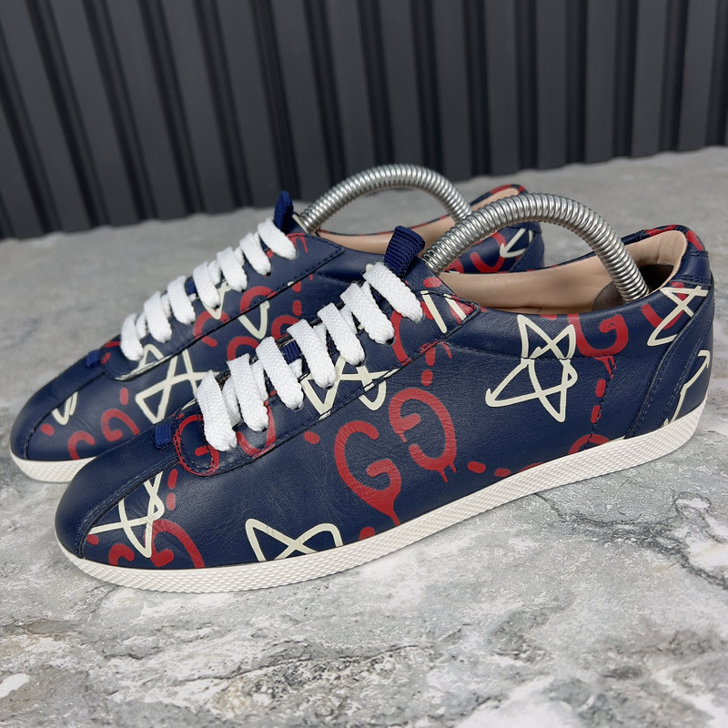 GUCCI Appolo Graffiti Low Top Sneakers Blue Leather 6 US or 36 EUR