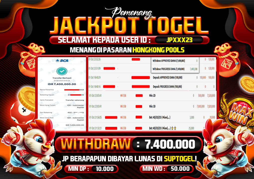  BUKTI KEMENANGAN 01 OCTOBER 2025 MENANG DI PERMAINAN  TOGEL HONGKONG POOLS TOTAL WD 7.4 JUTA