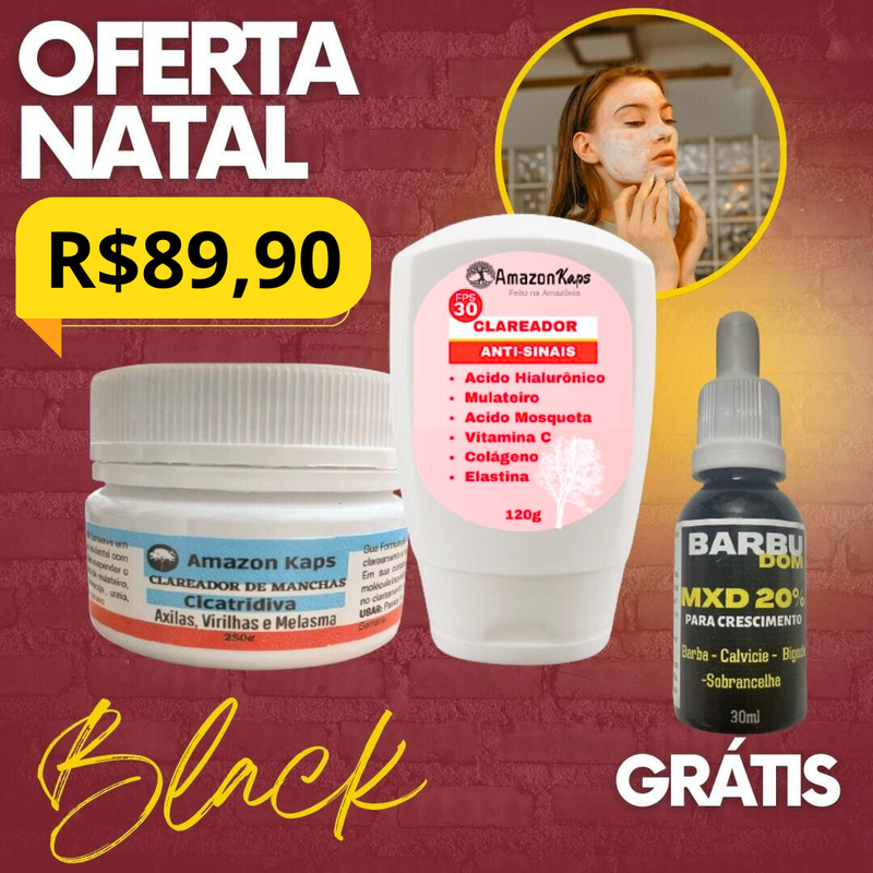 O combo mais desejado para clarear manchas, rejuvenescer a pele e turbinar o crescimento da barba — tudo em um único kit!