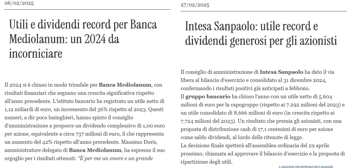 Screenshot 2026 06 25 at 22 30 53 Utili e dividendi record per Banca Mediolanum un 2024 da incornici