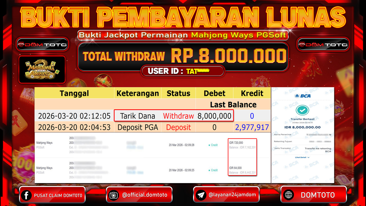 JACKPOT SLOT Mahjong Ways PGSoft 20 MARET 2026