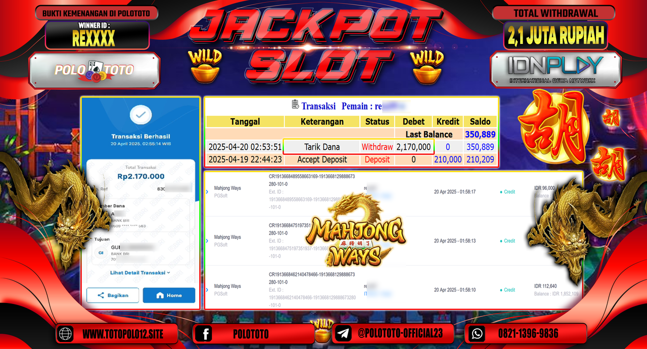 POLOTOTO JACKPOT SLOT MAHJONG WAYS Rp.2.170.000,-
