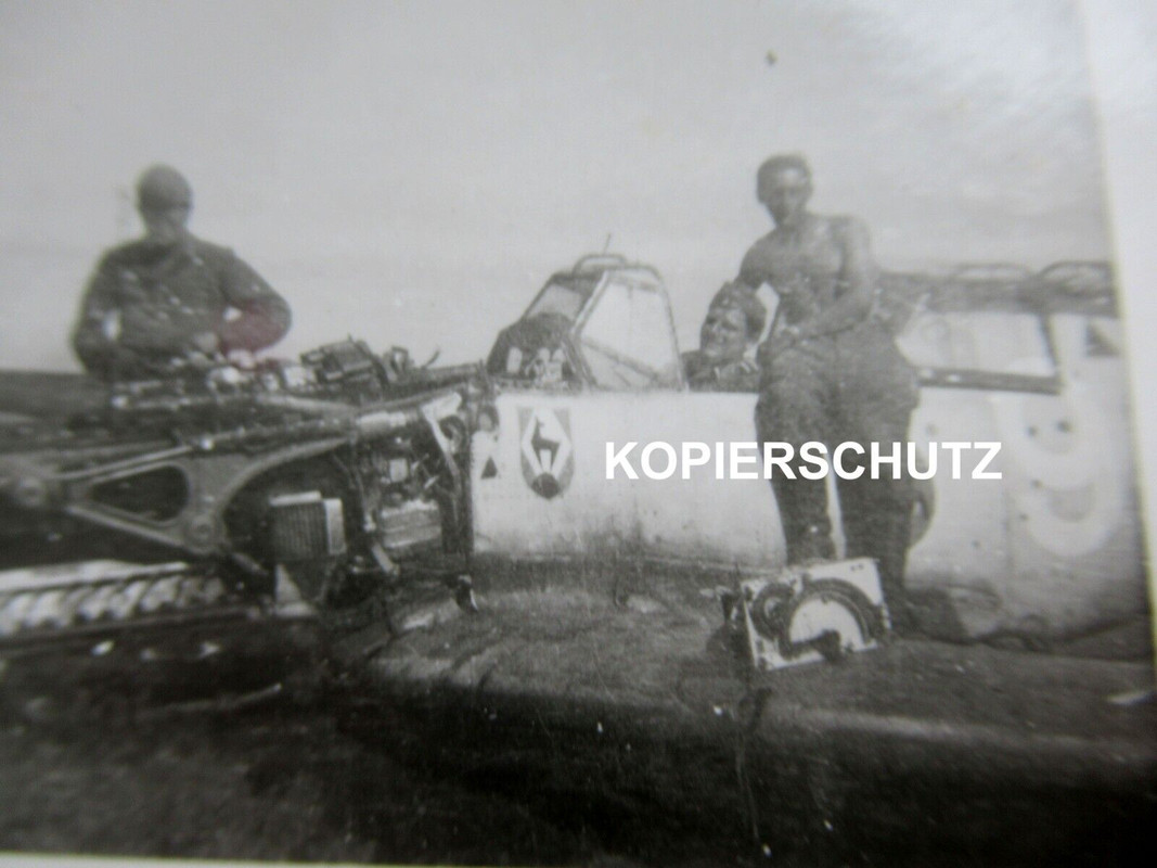 Foto deutsches Flugzeug Me 109 mit Staffelwappen - Jagdgeschwader 51 - 2.WK - (1)