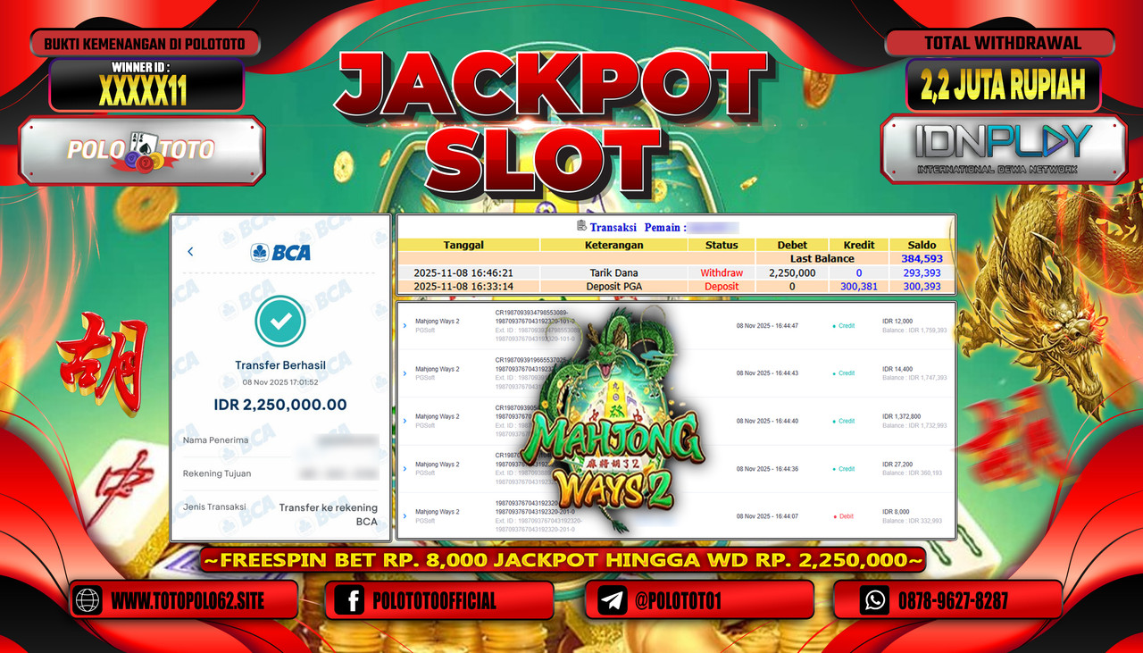 POLOTOTO JACKPOT SLOT MAHJONG WAYS 2 Rp.2.200.000,- LUNAS