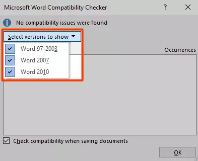 opsi compatibility di word