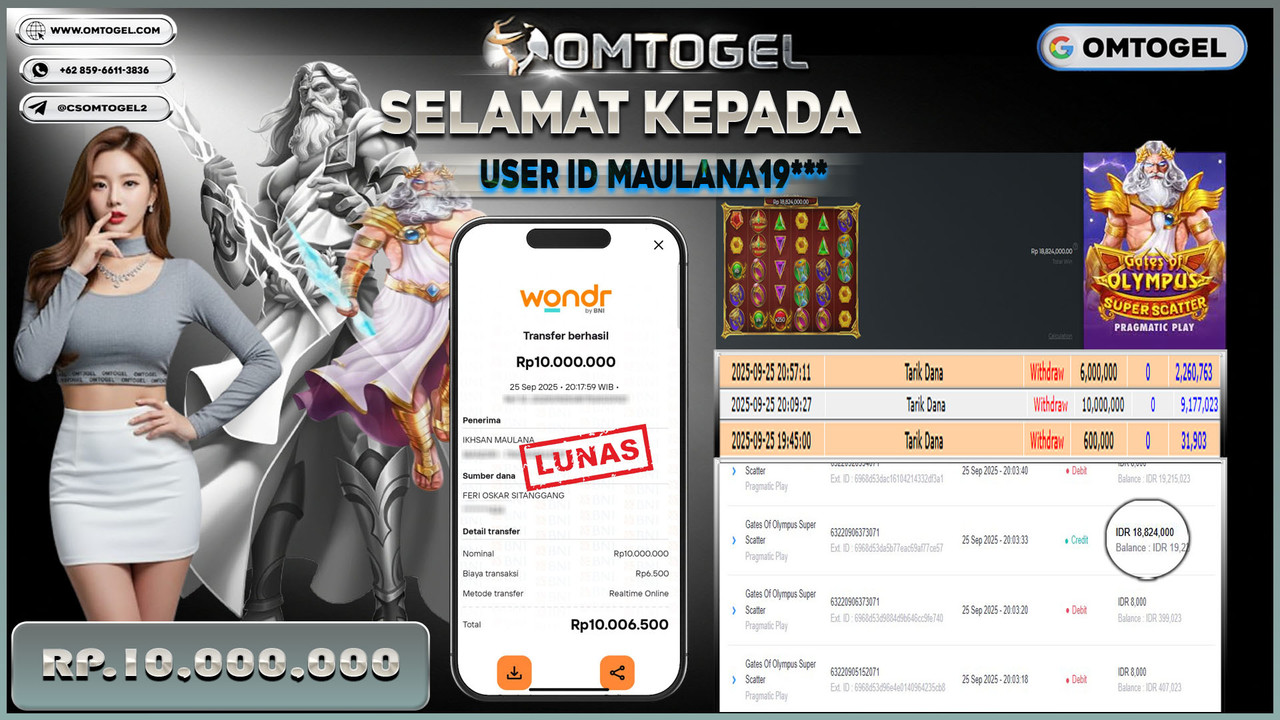 OMTOGEL JACKPOT PRAGMATIC PLAY GATES OF OLYMPUS SUPER SCATTER 10 JUTA DI BAYAR LUNAS ,-