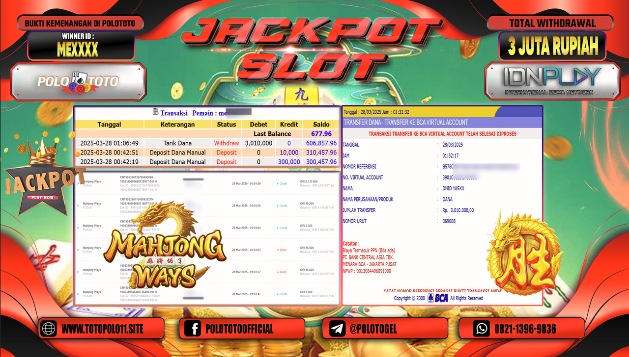 POLOTOTO JACKPOT SLOT MAHJONG WAYS  Rp.3.000.000,-