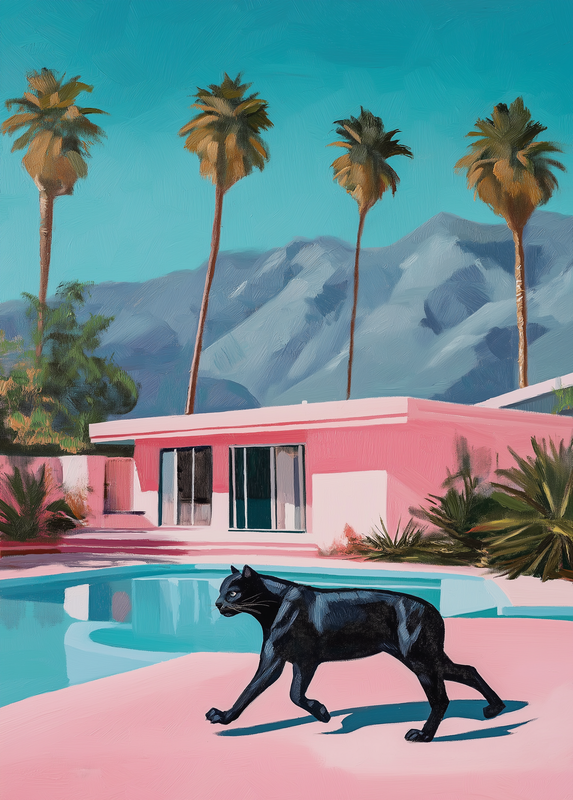 Palm Springs Black Cat Poster - Retro Pools Wall Art - 12X16/16X20