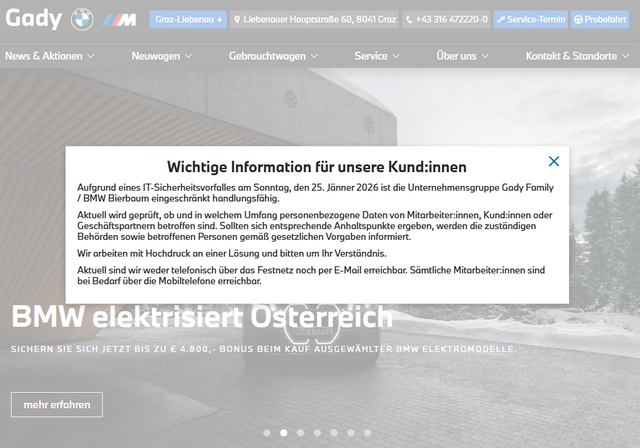 Cyberangriff auf Gady BMW Österreich