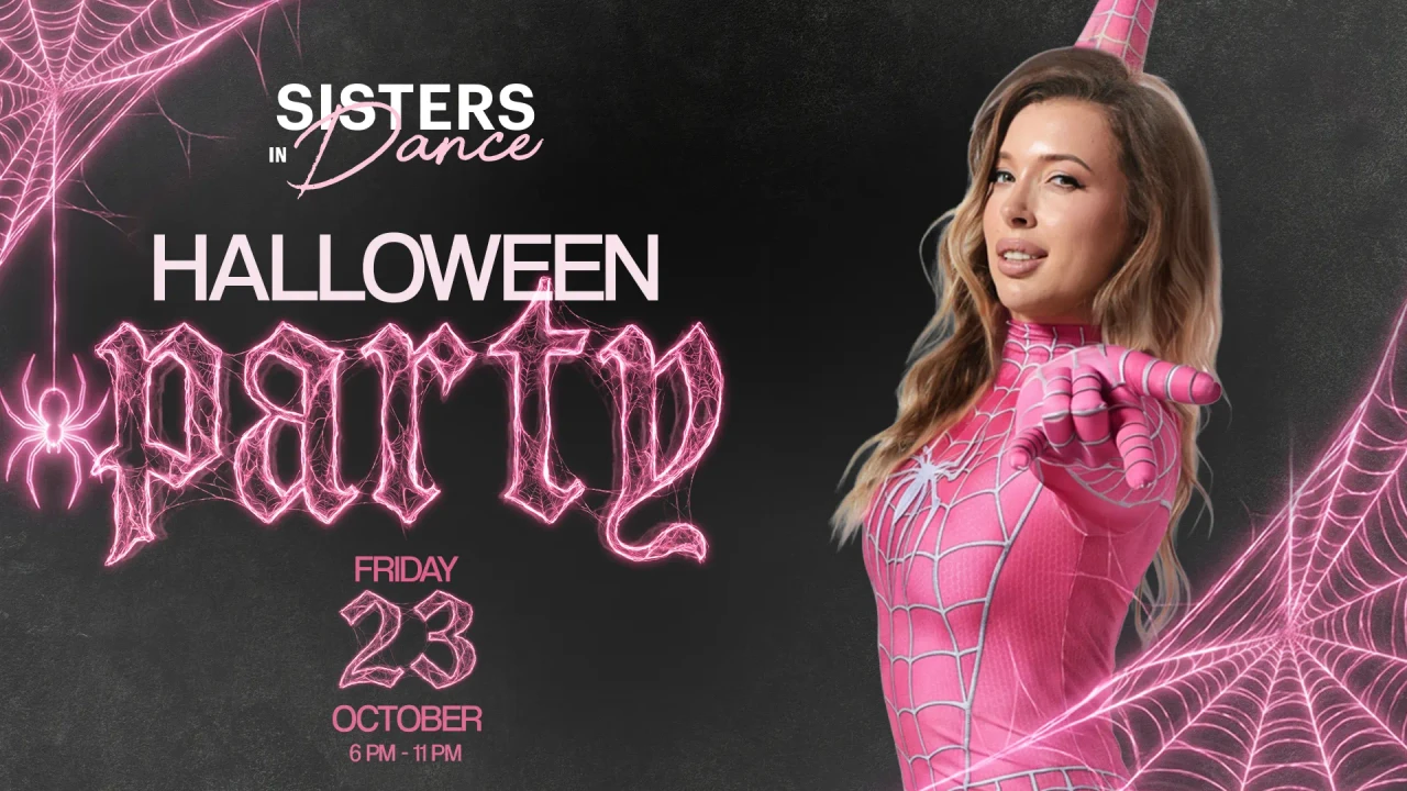 Sisters in Dance Halloween Party, Friday October 23, 6 PM to 11 PM, with Mari G in a pink costume