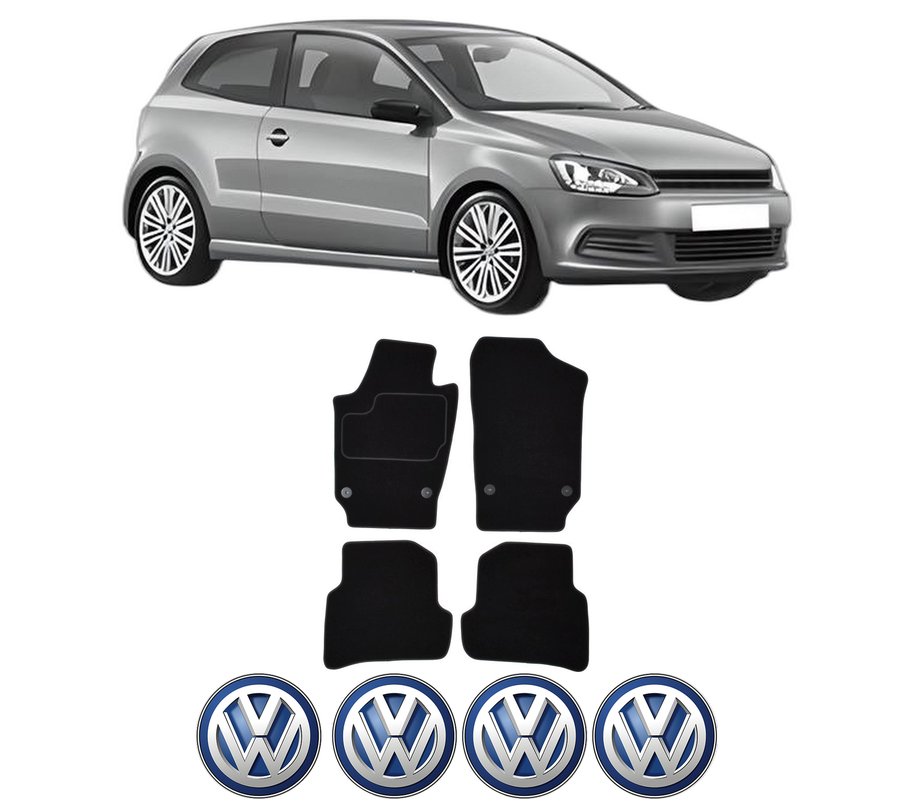 Set Covorase Presuri Volkswagen POLO V (6R1, 6C1) din 2009-2022, Auto, Material Textil Mocheta, 4 Stickere auto cu Volkswagen