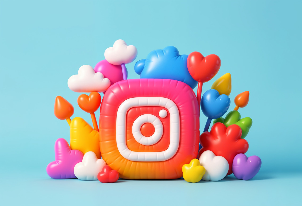 instagram logo with colorful 3d cartoon elements