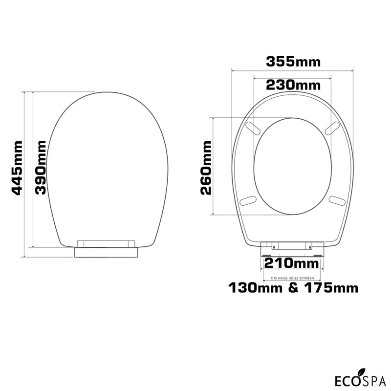 ECOSPA Oval White WC Toilet Seat Bottom Fixing Soft Slow Close Hinges