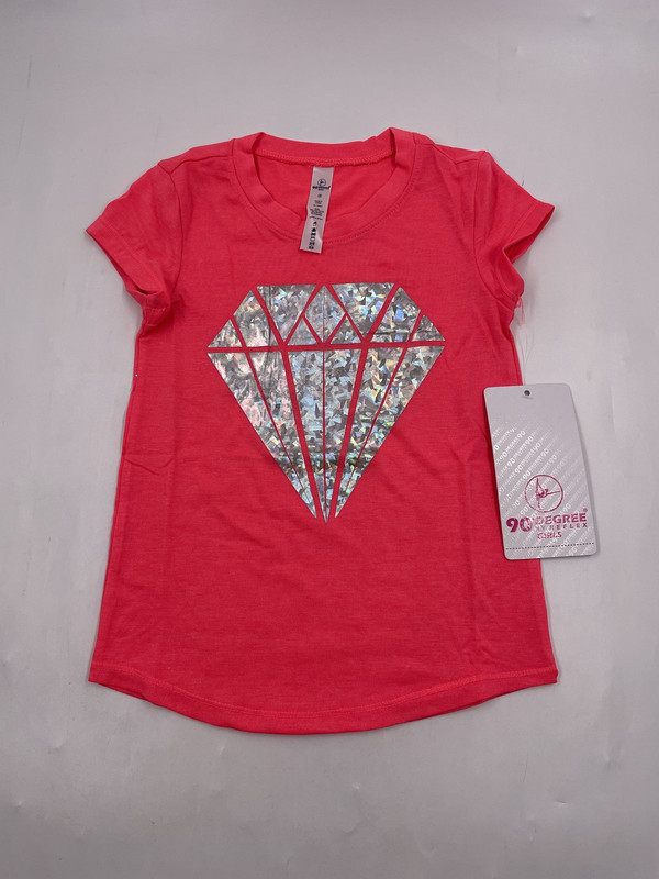 90 DEGREE BY REFLEX GIRLS DIAMONDS PINK T-SHIRT SZ 10/12