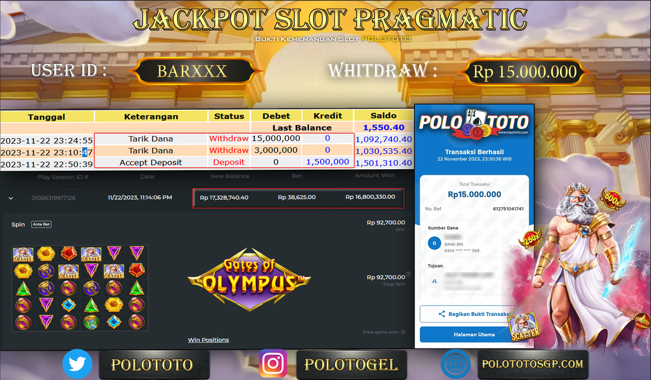 BUKTI PEMBAYARAN JACKPOT DIPOLOTOTO DIBAYAR LUNAS!!!