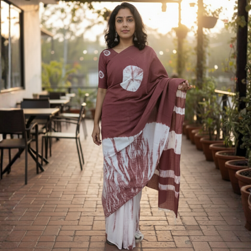 Malmal Cotton Tie & Dye Saree | Soft, Flowing & Artistically Dyed Design - 2