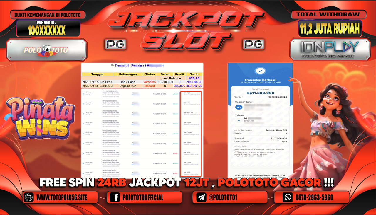 POLOTOTO JACKPOT SLOT PINATA WINS Rp.11.200.000,-
