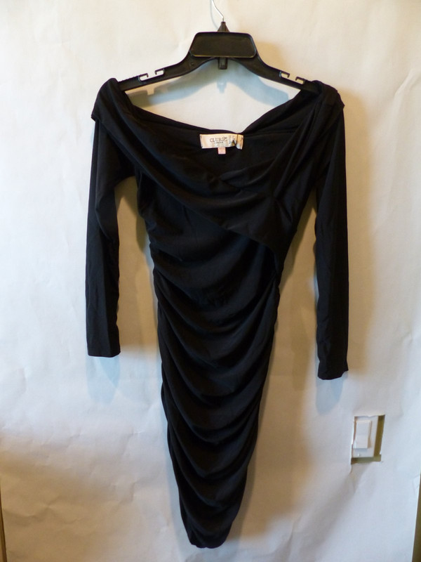 CLUB LONDON LONG SLEEVE RUNCHED MINI DRESS IN BLACK WMNS SIZE 10 1698621