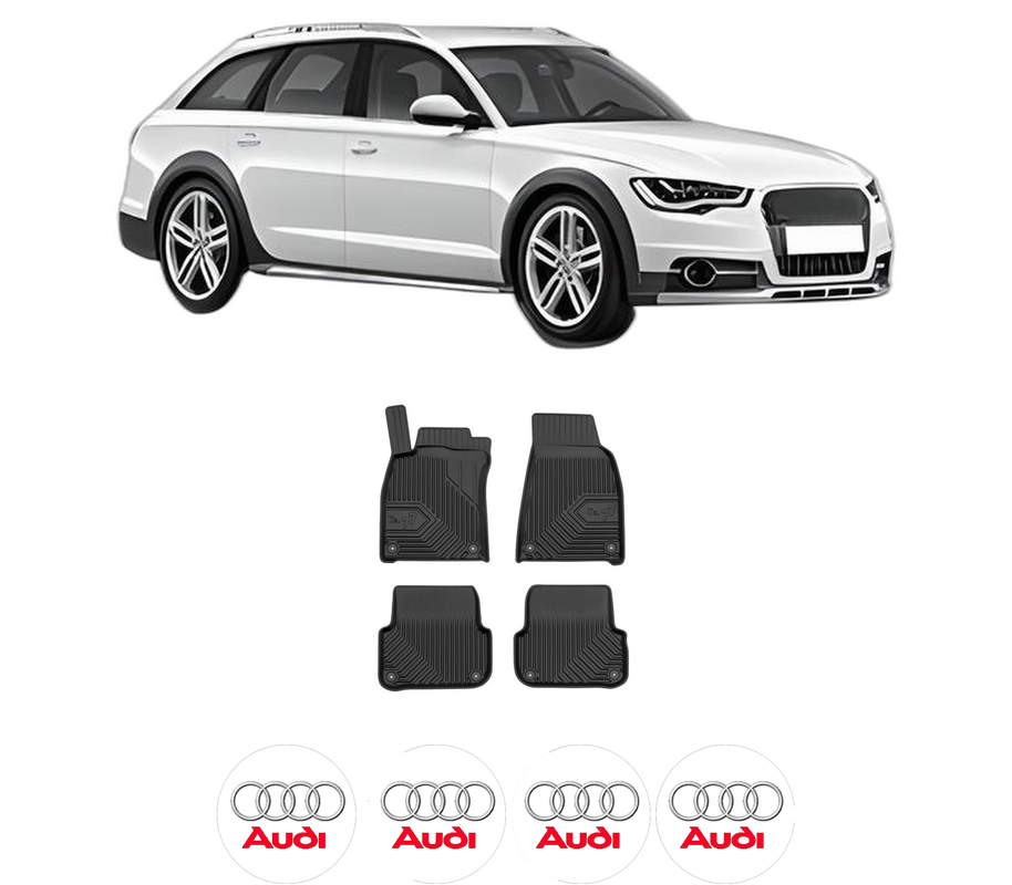 Set covorase presuri AUDI A6 Allroad C7 (4GH, 4GJ) din 2012-2018, auto, din cauciuc thermoplastic, 4 Stickere auto cu AUDI