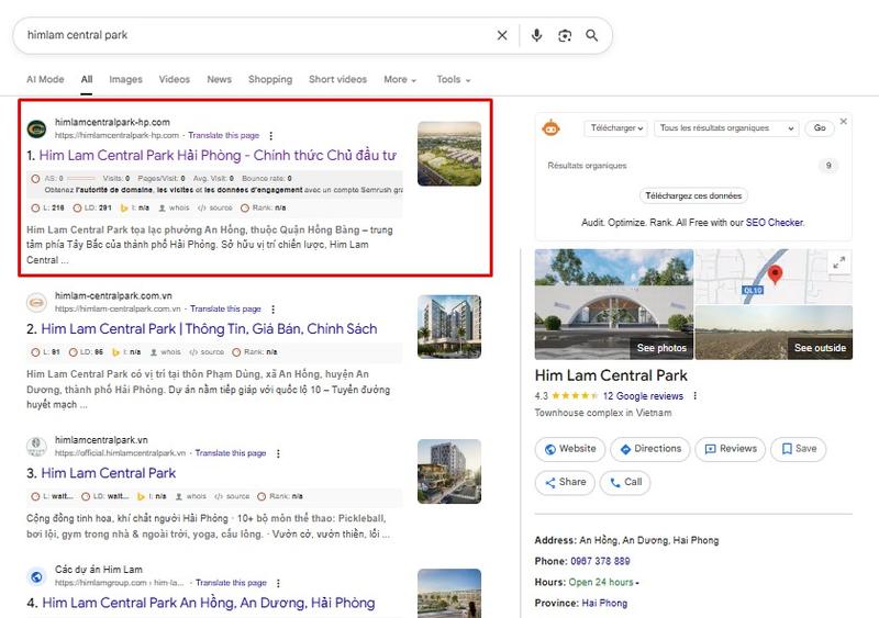 Kết quả SEO Him Lam Central Park Top 1