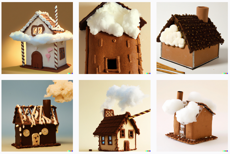 a chocolate house with cream as clouds and chimney made from sweet straw
